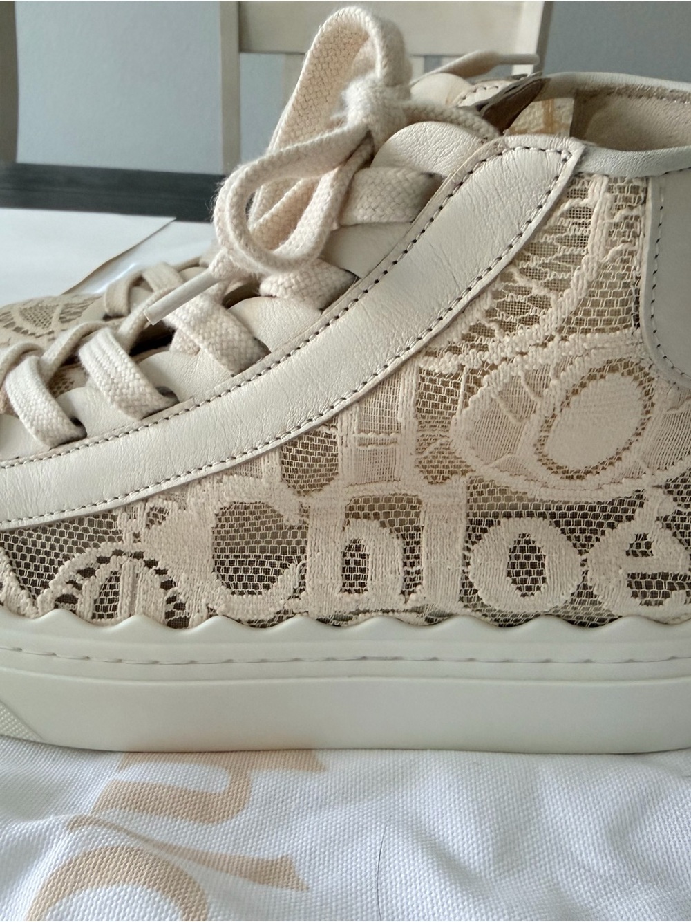 Chloe Cream Lace High-Top Sneakers - Women's